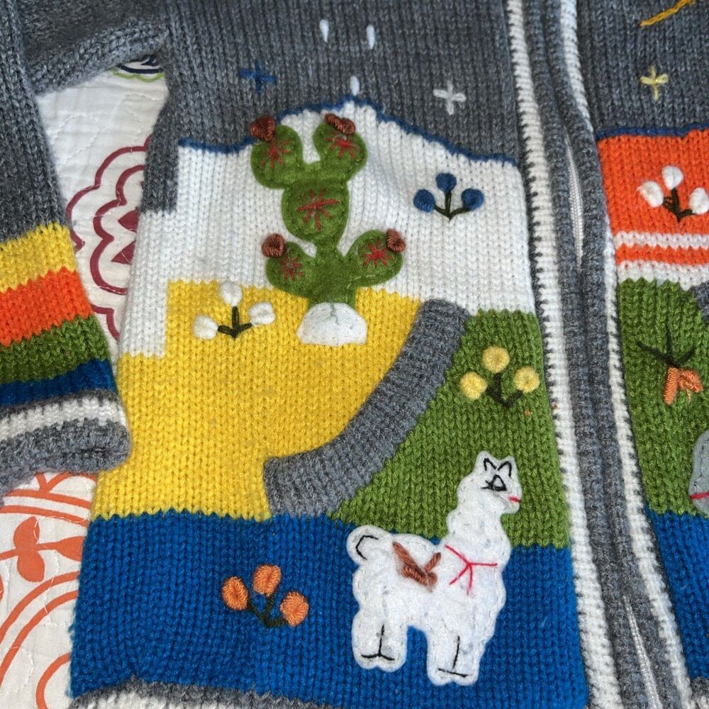 Handmade Kids Hooded Zip Sweater Size 5-7 Years Farm Chicken Llama Rabbit - Picture 3 of 8
